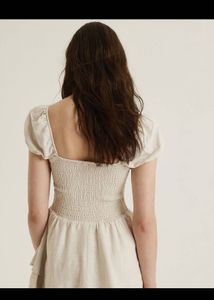 H&amp;M Cream Tiered Smocked Mini Dress