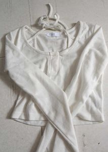 Cream Ribbed Henley Top