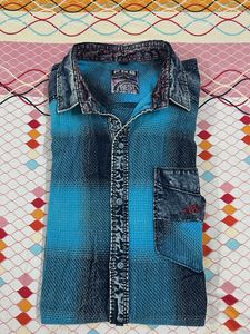 Men's Blue Plaid Denim Shirt