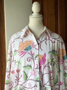 White Floral Print Button-Up Shirt