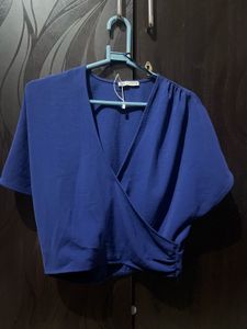 Zara  Blue Wrap Top