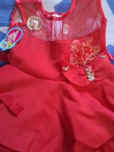 Red Colour Net Frok
