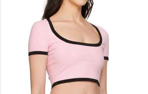 Pink &amp; Black Trimmed Crop Top