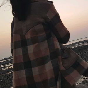 Brown Plaid Button-Up Jacket