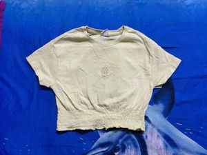 Light Yellow Cropped Top with Embroidery
