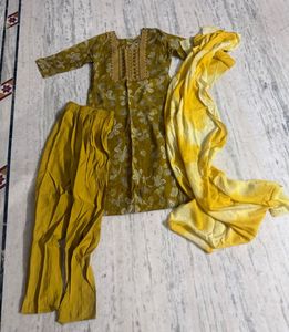 Yellow Floral Kurta Set with Dupatta