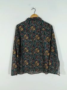 Black Printed Shirt Style Top (Women's)