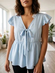 Light Blue Peplum Top with Tie