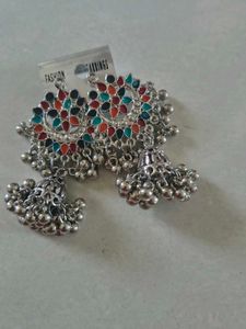 Boho Oxidized Jhumka Earrings new with tag