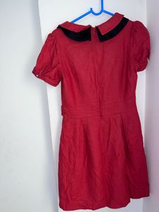 80’s vintage Red Collared Puff Sleeve Dress