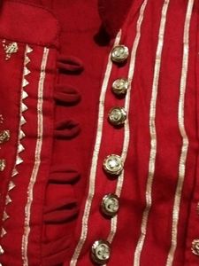 Red Striped Kurta with Embellishments