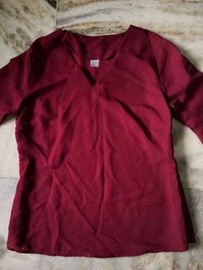 Maroon Bell Sleeve Blouse with Pearls