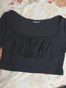Shein Black Ribbed Long Sleeve Top