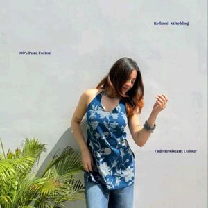 Blue halterneck floral kurta