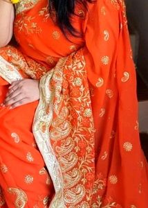 Gorgeous Orange Embroidered Saree With Blouse