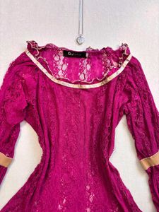 Y2k Vintage inspired Fuchsia Lace Bell sleeve Top