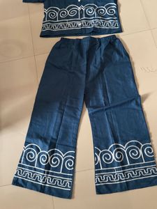 Blue Ethnic Kurta Set with White Print