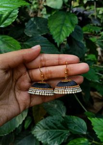 Black Silk Thread Jhumka Earrings