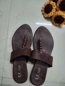 Brown Beaded Thong Sandals