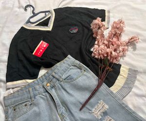 🌷New With Tag Korean V-Neck T-Shirt N