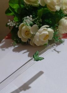 Glass Straw with Butterfly Charm