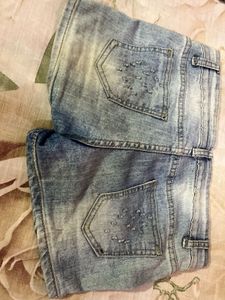 Sparkling Denim Skirt with Embellishments