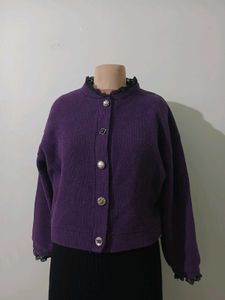 Chic Purple Button-Up Cardigan