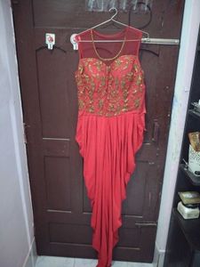 Elegant Red Embroidered Jump Suit