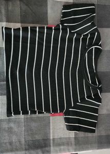 Striped Black &amp; White Turtleneck Top