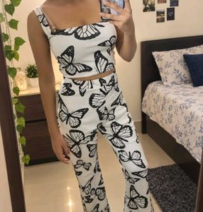 Butterfly Print Crop Top & Pants Set