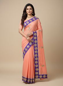Beautiful Peach Saree with Embellished Border