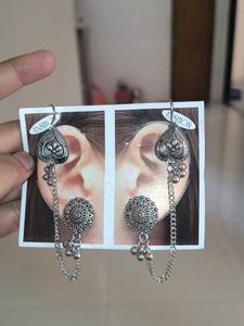 Oxidised Silver Jhumka Chain Earrings