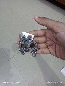 Silver Mirror Jhumka Earrings