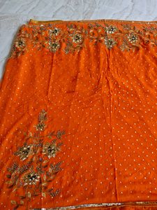 Beautiful Wedding Wear Orange Saree