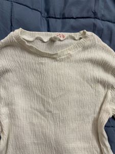 Textured White Long Sleeve Top