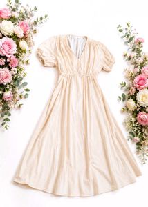 Elegant Cream V-Neck Midi Dress