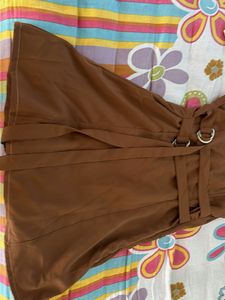 Brown Sleeveless Midi Dress with Belt