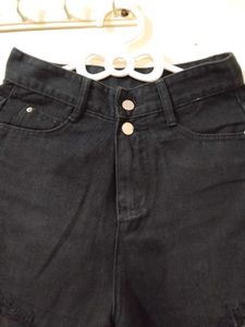 Distressed Black Denim Shorts