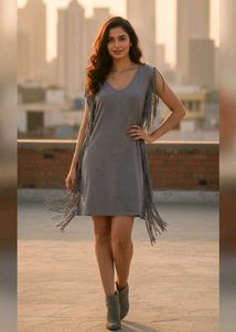 Stylish Grey Fringes Dress