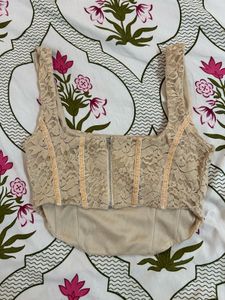 brown co-ord set corset top skirt