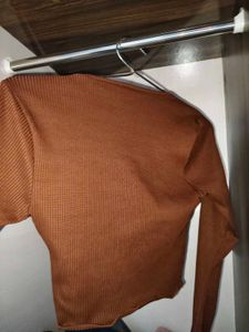 Brown Long bell Sleeve Cropped Top