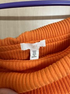 Orange Off-Shoulder Ribbed Mini Dress