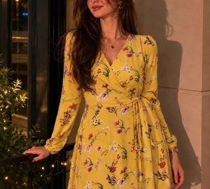 Yellow Floral Wrap Dress