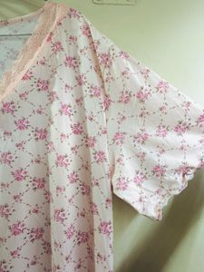 Floral Print Nightgown with Lace Trim