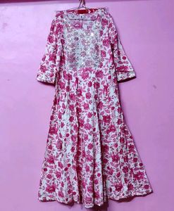 Lsize Beautiful Pink Floral Kurta Gown