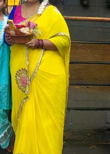 Vibrant Yellow Saree with rani colour blouse