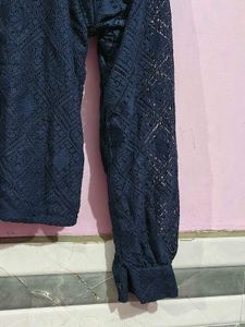 Navy Blue Patterned Long Sleeve Top bust 32 s