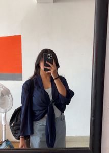 Navy Blue shrug Tie-Front Top