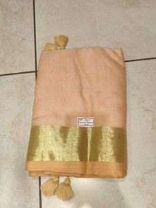 Elegant Peach Saree with Gold Border