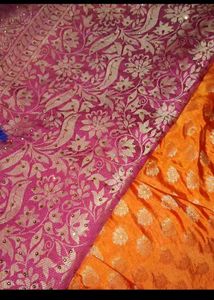 Beautiful Pink &amp; Gold Woven Saree